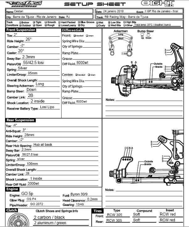 Set up sheet Losi 8ight 2.0 RB Racing Way